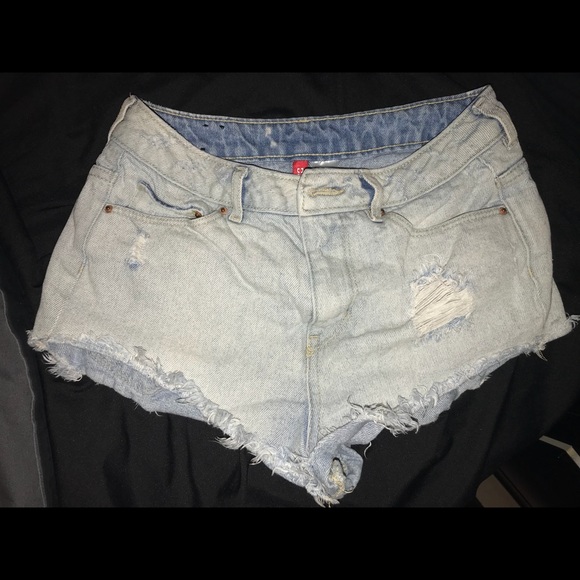 high waisted, ripped, light washed jean shorts - Picture 1 of 1